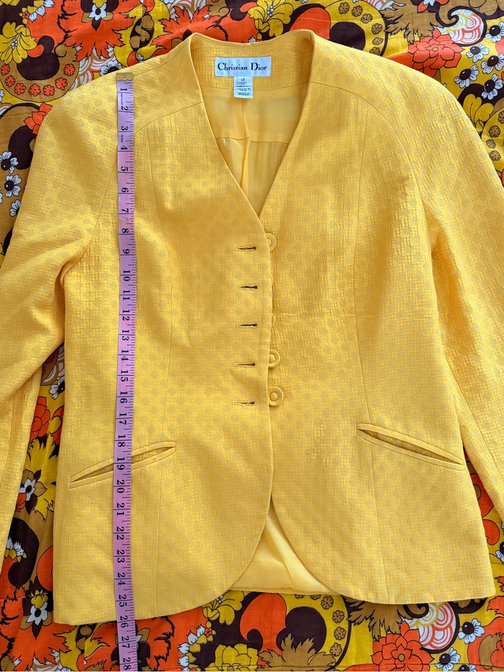 Vintage Dior Women's Yellow Tailored Jacket and Skirt Set - Picture 10 of 13